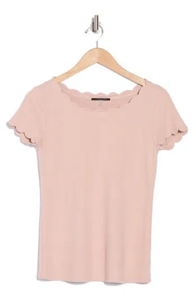 T Tahari Scalloped Knit T-shirt In Dusty Pink