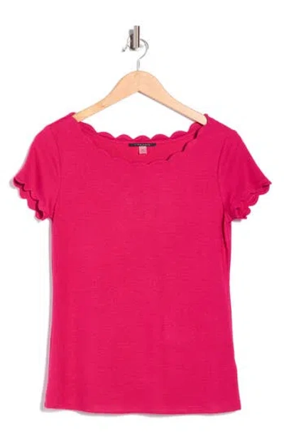 T Tahari Scalloped Knit T-shirt In Pink