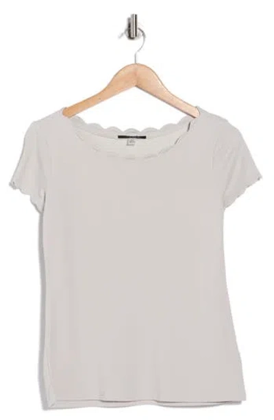 T Tahari Scalloped Knit T-shirt In Gray