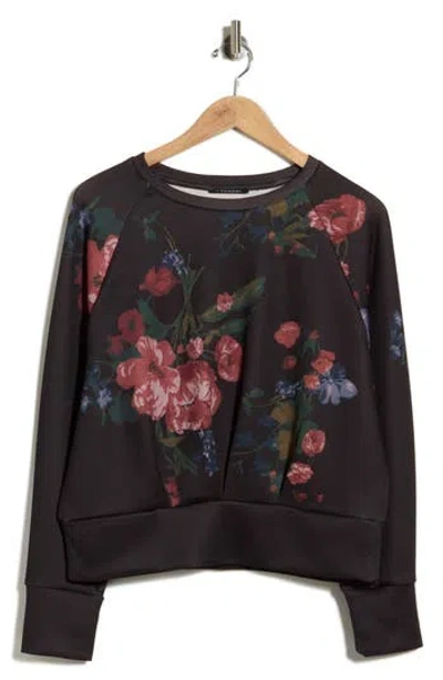 T Tahari Scuba Blouson Sweatshirt In Black Floral