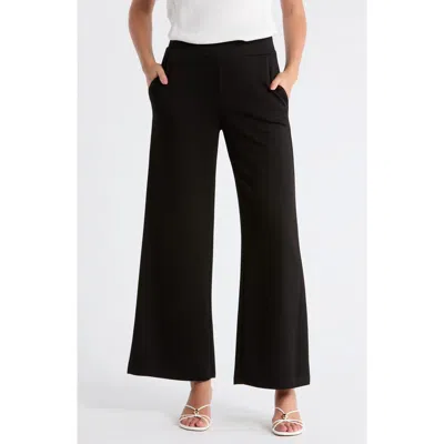 T Tahari Scuba Knit Crop Wide Leg Pants In Black