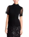 T Tahari Sequin & Beaded Flutter Sleeve Mock Neck Sweater In Black