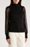 T Tahari Sequin Sleeve Mixed Media Sweater In Black