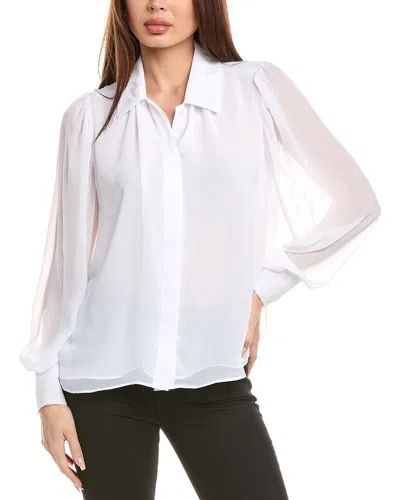 T Tahari Sheer Balloon Sleeve Shirt In White