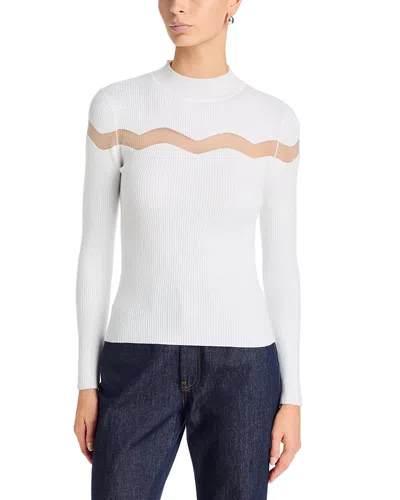 T Tahari Sheer Insert Ribbed Sweater In White