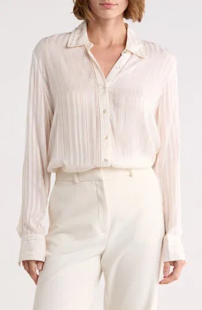 T Tahari Sheer Stripe Pintuck Button-up Shirt In White
