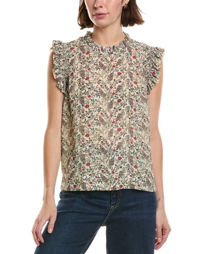 T Tahari Shirred Ruffle Sleeve Printed Woven Top In Multi