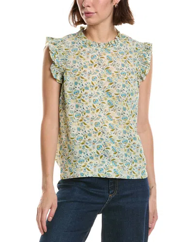 T Tahari Shirred Ruffle Sleeve Printed Woven Top In Multi