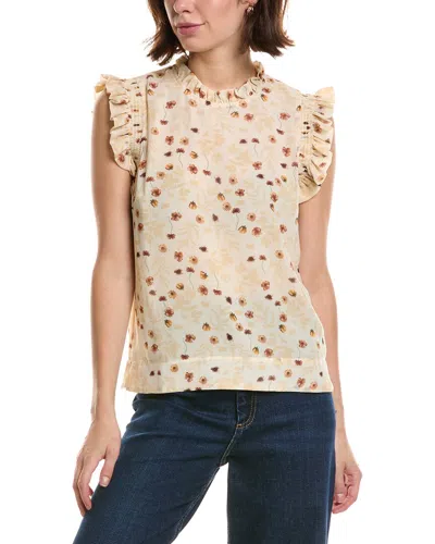 T Tahari Shirred Ruffle Sleeve Printed Woven Top In Neutral
