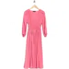 T Tahari Shirred Waist Long Sleeve Maxi Dress In Pink