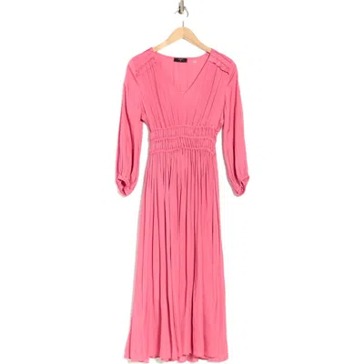 T Tahari Shirred Waist Long Sleeve Maxi Dress In Pink