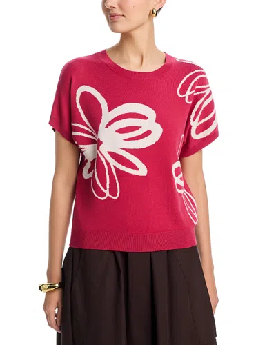 T Tahari Short Dolman Sleeve Jacquard Sweater In Pink