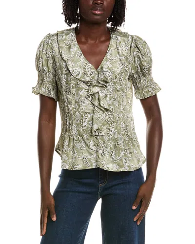 T Tahari Short Gathered Sleeve Ruffle Top In Multi