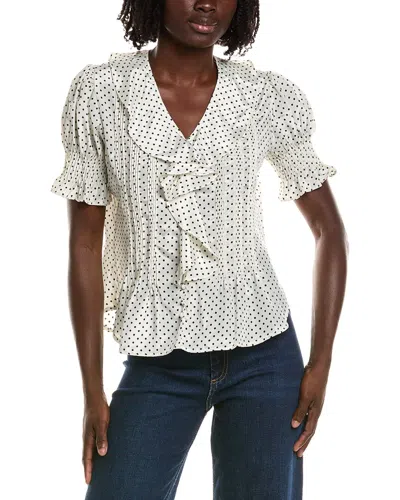 T Tahari Short Gathered Sleeve Ruffle Top In White