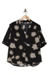 T Tahari Short Sleeve Airflow Blouse In Black Peony Print