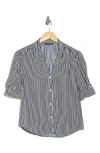 T Tahari Short Sleeve Airflow Blouse In Navy/white Stripe