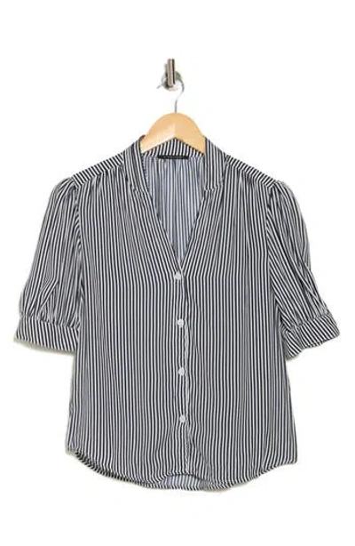 T Tahari Short Sleeve Airflow Blouse In Navy/white Stripe