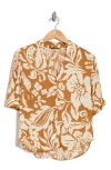 T Tahari Short Sleeve Airflow Blouse In Toffee/ivory Floral Print