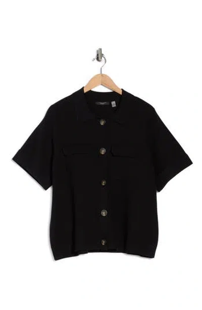 T Tahari Short Sleeve Button Front Cardigan In Black