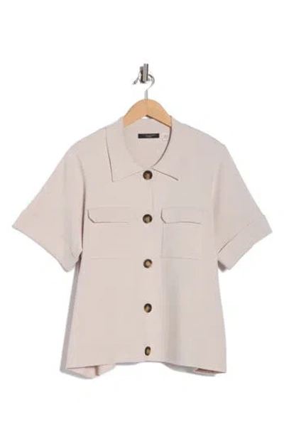 T Tahari Short Sleeve Button Front Cardigan In Neutral