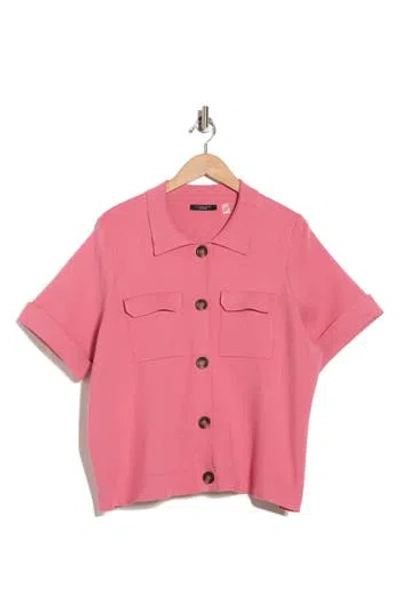 T Tahari Short Sleeve Button Front Cardigan In Pink
