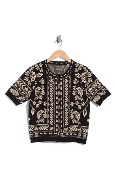 T Tahari Short Sleeve Cardigan In Black