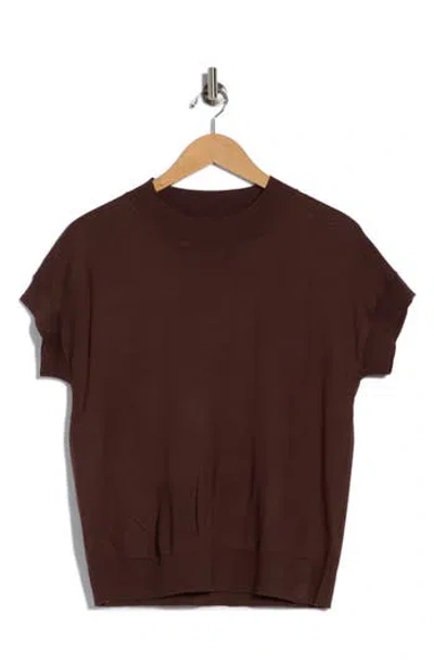 T Tahari Short Sleeve Crew Sweater In Brown