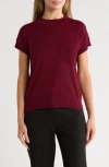 T Tahari Short Sleeve Crew Sweater In Burgundy