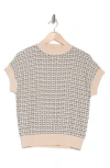 T Tahari Short Sleeve Crew Sweater In Ivory/black/taupe Combo