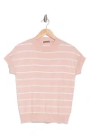T Tahari Short Sleeve Crew Sweater In Light Blush/ivory Stripe