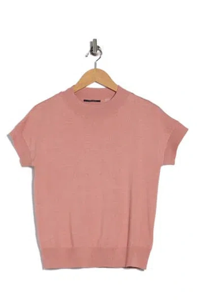 T Tahari Short Sleeve Crew Sweater In Pink