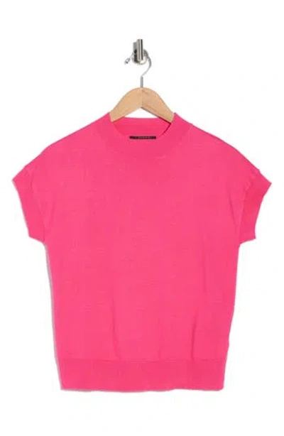 T Tahari Short Sleeve Crew Sweater In Pink