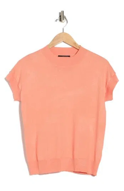 T Tahari Short Sleeve Crew Sweater In Pink