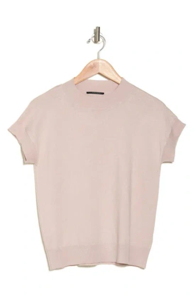 T Tahari Short Sleeve Crew Sweater In Pink Beige