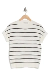 T Tahari Short Sleeve Crew Sweater In Snow Globe/black Stripe