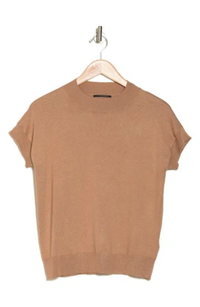 T Tahari Short Sleeve Crew Sweater In Toffee