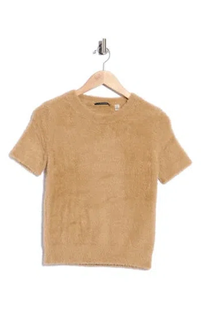 T Tahari Short Sleeve Eyelash Sweater In Brown