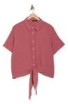 T Tahari Short Sleeve Gauze Tie Camp Shirt In Sunset Rose