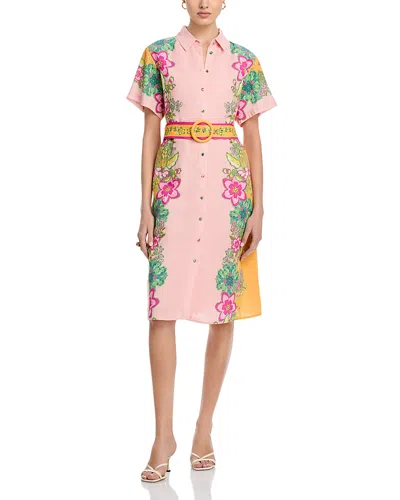 T Tahari Short Sleeve Midi Shirt Dress In Eternity Garden Print