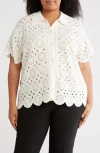 T Tahari Short Sleeve Mosaic Crochet Cardigan In White