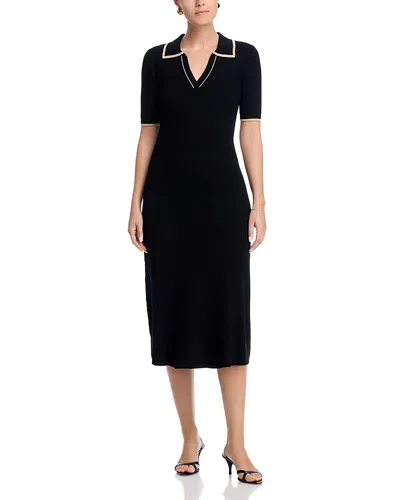 T Tahari Short Sleeve Polo Collar Midi Dress In Black
