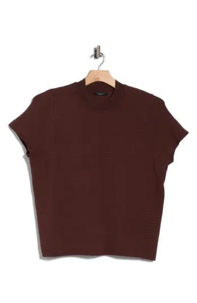 T Tahari Short Sleeve Ribbed Sweater In Burgundy