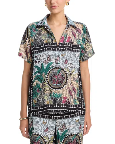 T Tahari Short Sleeve Split Collar Blouse In Multi