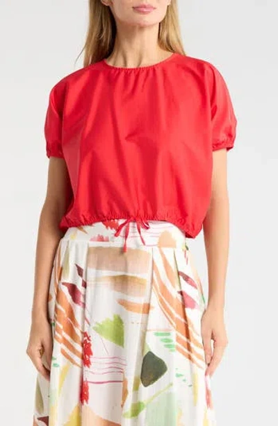 T Tahari Short Sleeve Tie Waist Crop Top In Red