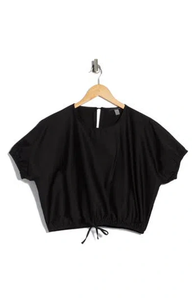 T Tahari Short Sleeve Tie Waist Crop Top In Black
