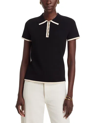 T Tahari Short Sleeve Tipped Polo Sweater In Black