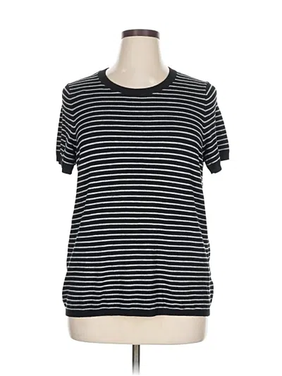 Pre-owned T Tahari Short Sleeve Top Black Stripes Pattern Crew Neck Tops