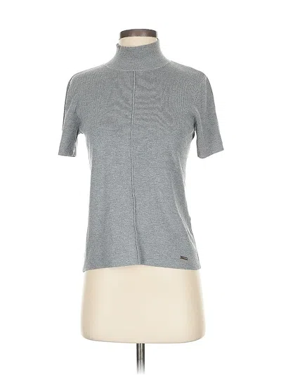 Pre-owned T Tahari Short Sleeve Top Gray Mock Neckline Tops