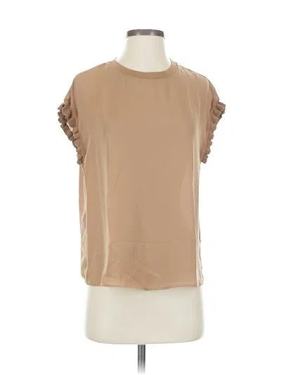 Pre-owned T Tahari Short Sleeve Top Tan Mock Neckline Tops In Brown