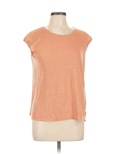 Pre-owned T Tahari Short Sleeve Top Tan Scoop Neck Tops In Brown